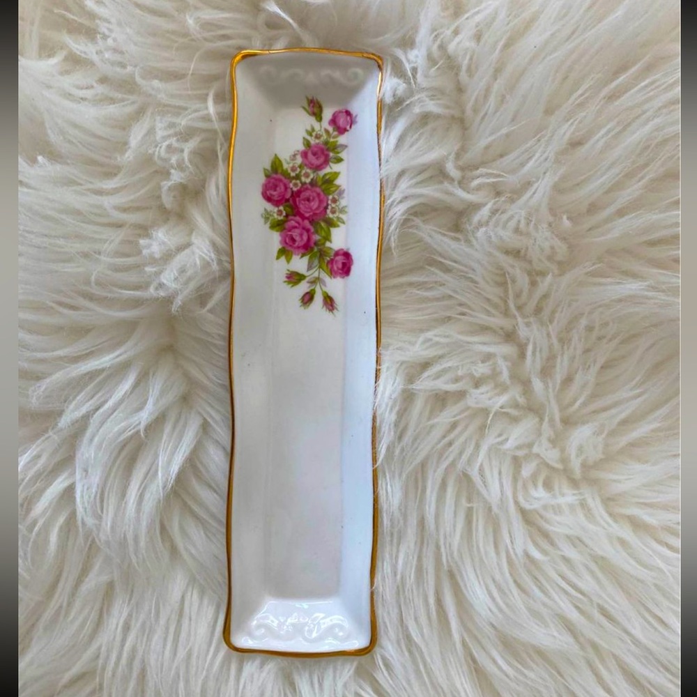 Vintage Ceramic Fine Bone China rose long dish made in Canada